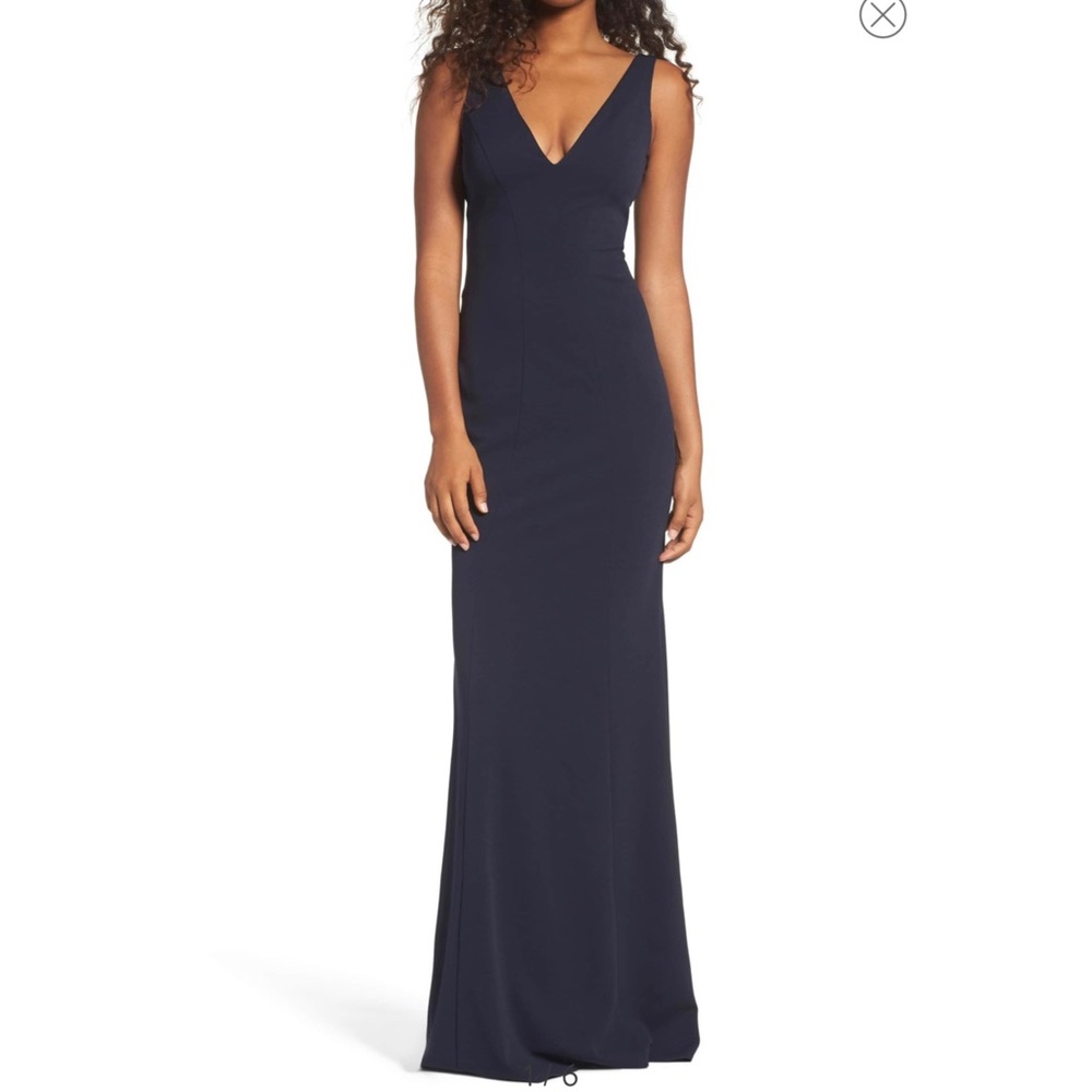 Mischka V-Neck Crepe Gown